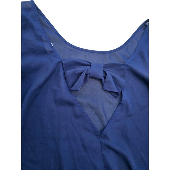 Everly Sheer Navy Blouse With Bow Detail & 3/4 Sleeves M Polyester Womens Top - Picture 2 of 6